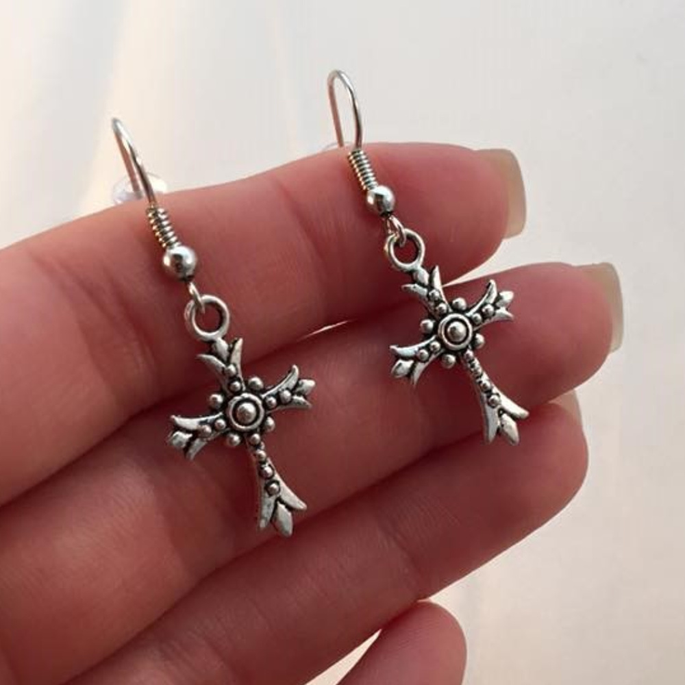 Silver Filigree Cross Earrings Hypoallergenic Hks